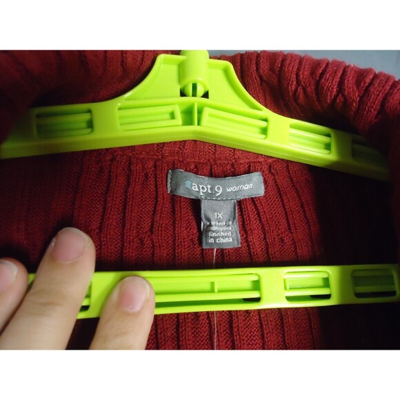 Apt 9 Cardigan Sweater Cable Knit Ship Red Notch Collar Button Front Size 1X New - Picture 6 of 11